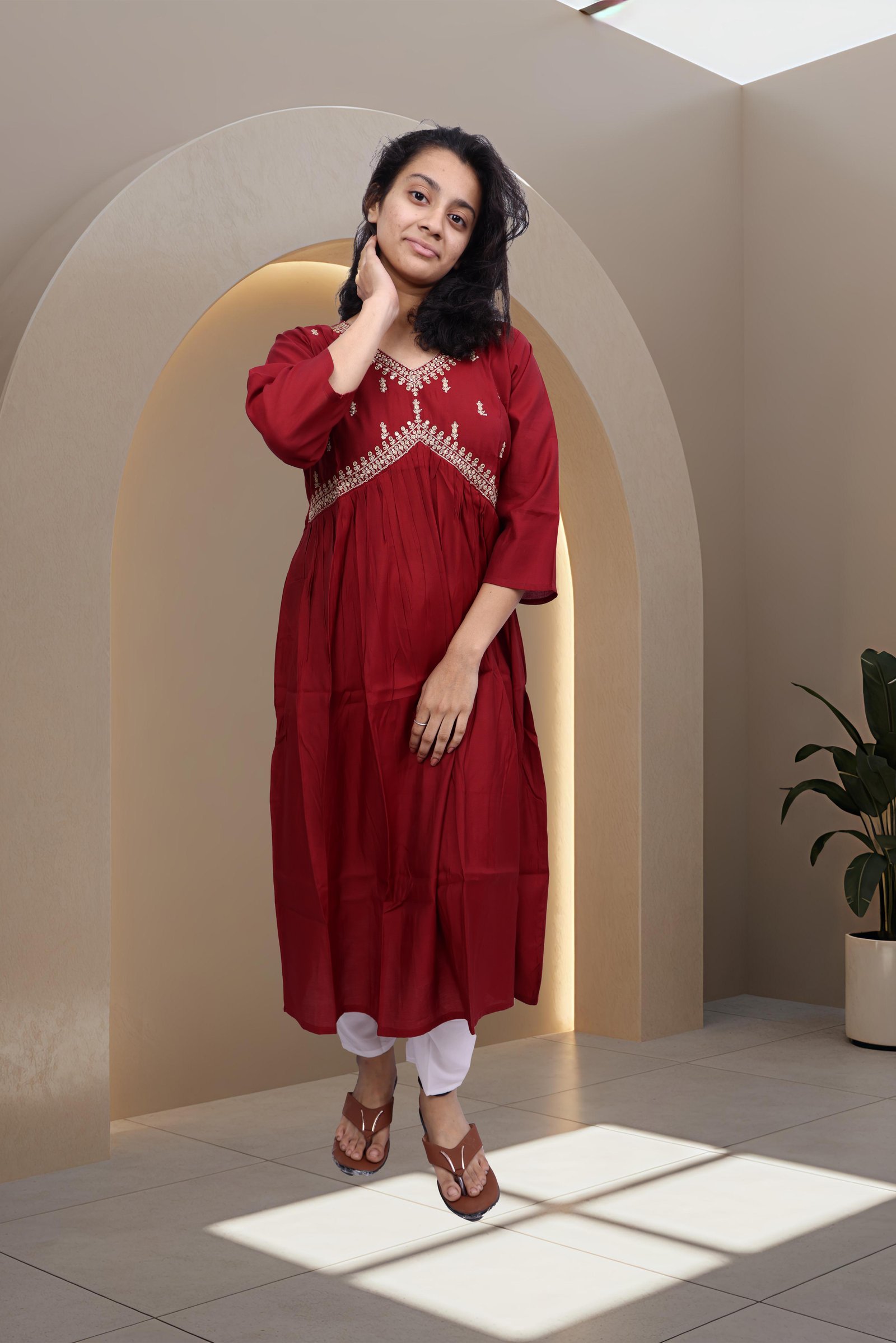 Trending Zari Embroidered Anarkali kurta in Maroon