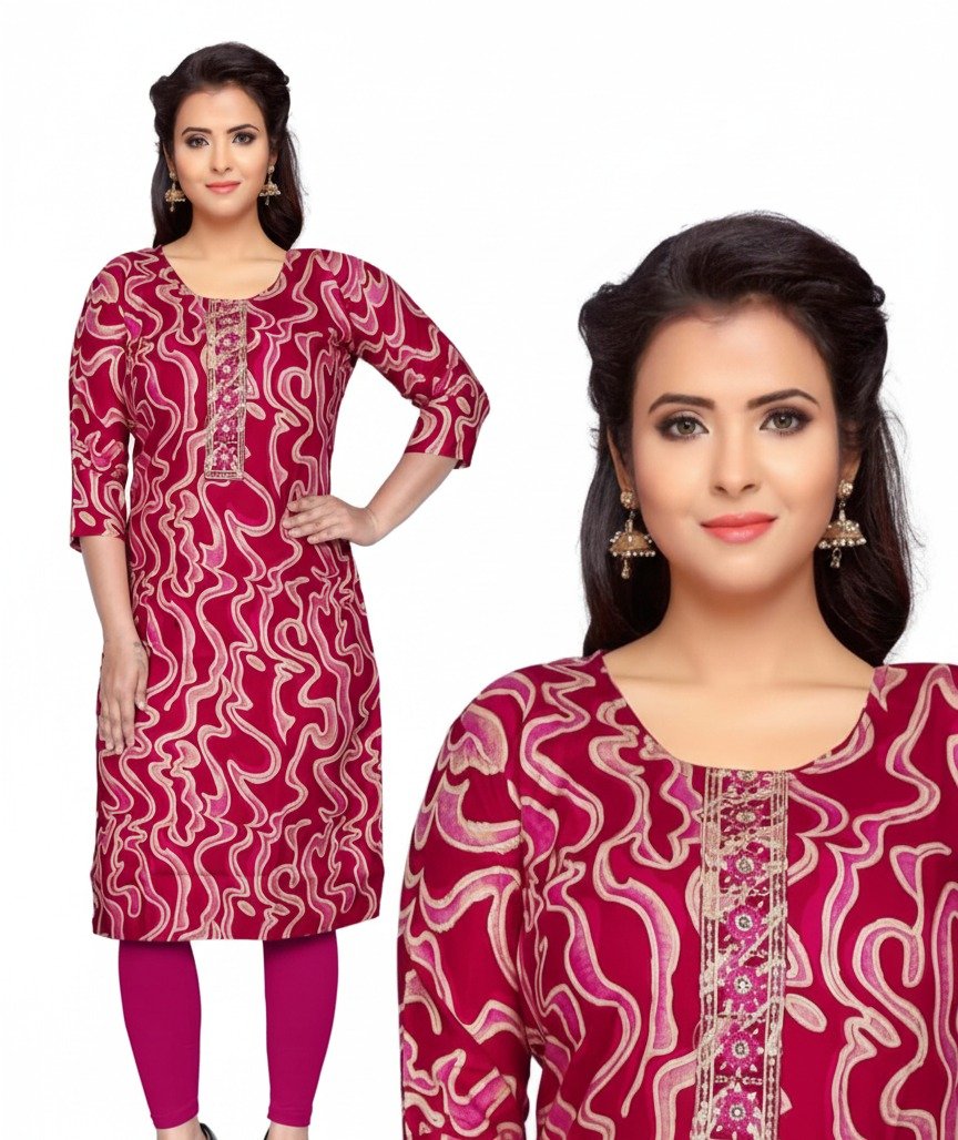 Women Printed Cotton Kurti  Maroon
