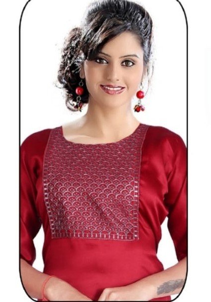 Maroon Kurti For Women with Neck Embroidery Work