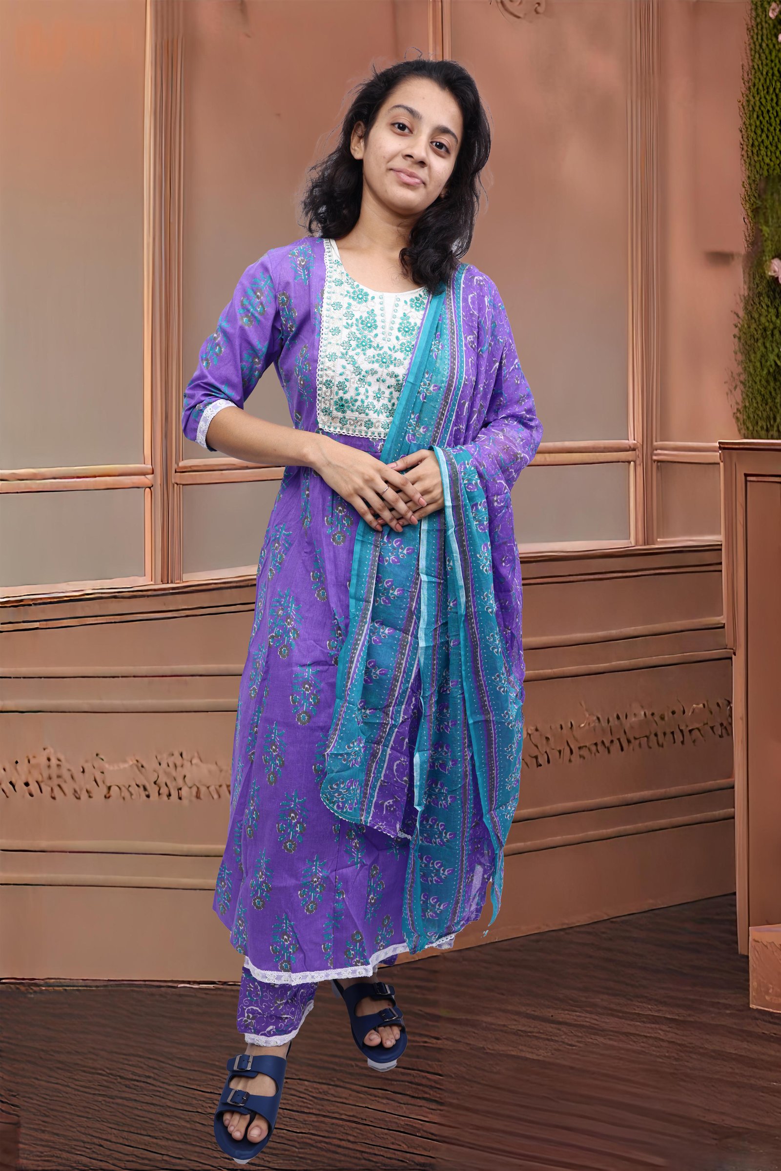 purple kurta set for women with dupatta and bottom