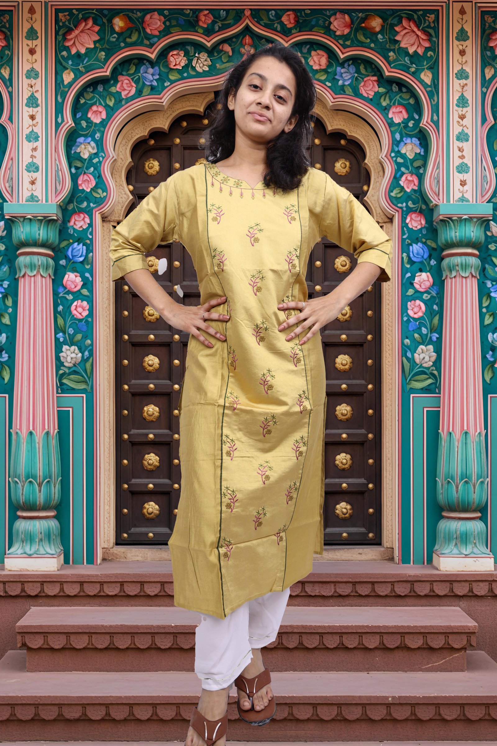 Women  Straight Kurti with Embrodiary Work