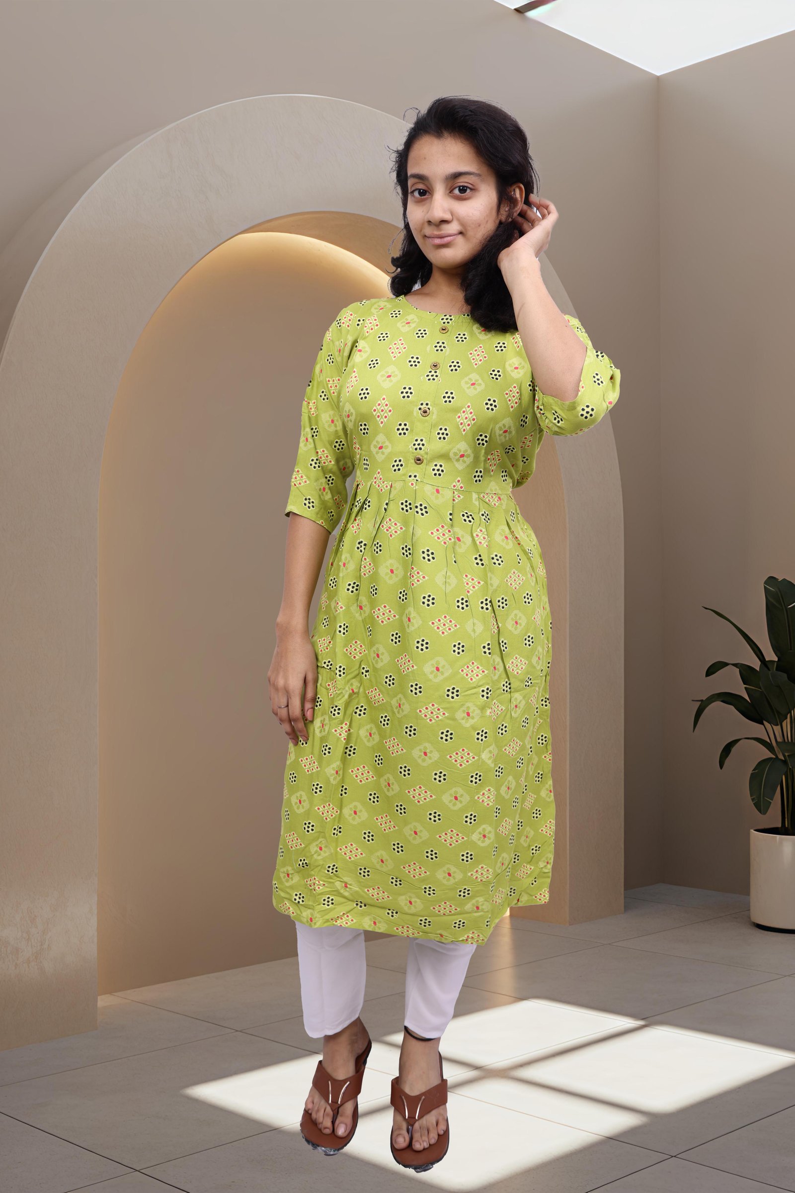 Women Cotton Frock Kurti (Green)