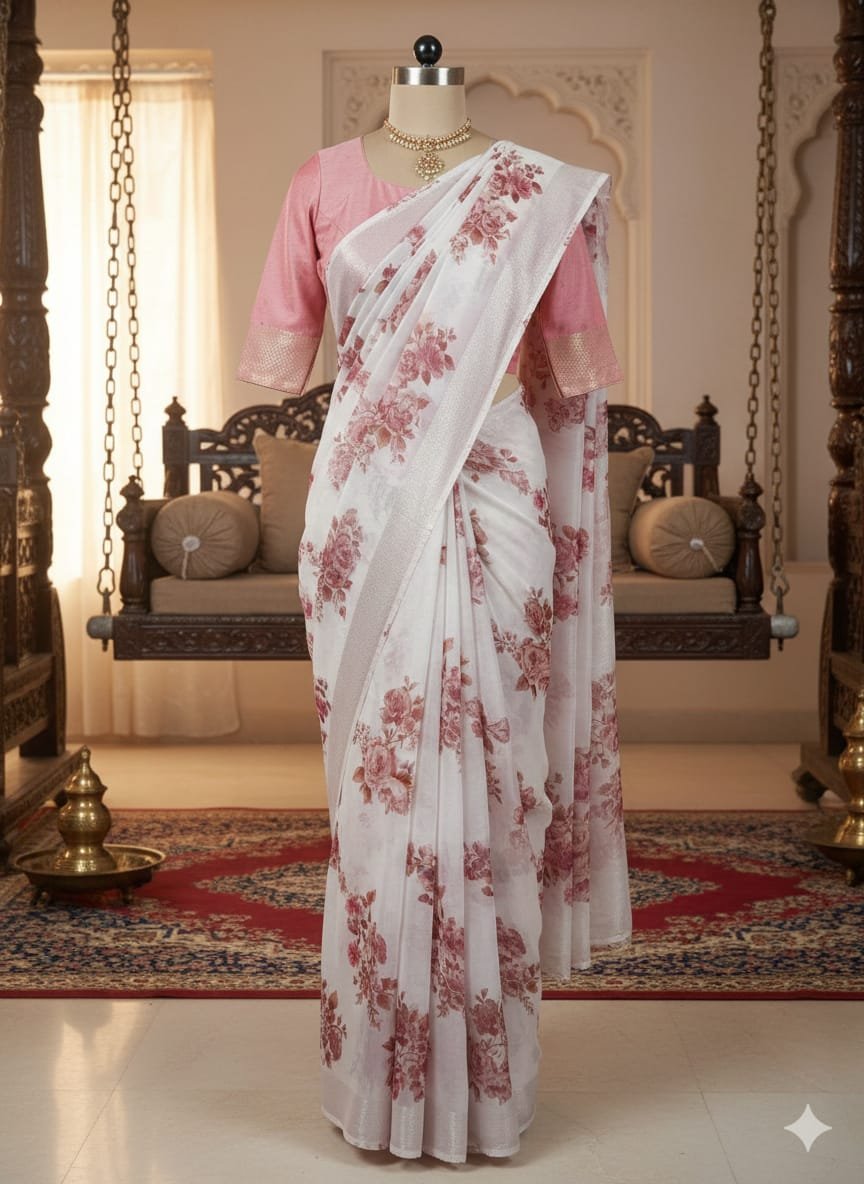 White Floral Organza Saree
