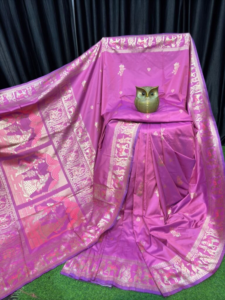 Handcrafted Bishnupuri Silk Saree with Golden Accents