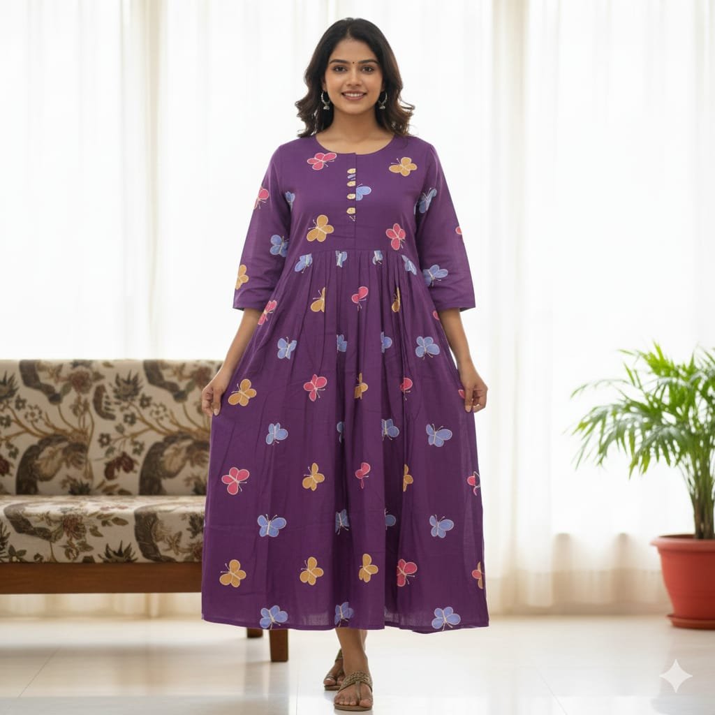Purple Butterfly Print Long Dress