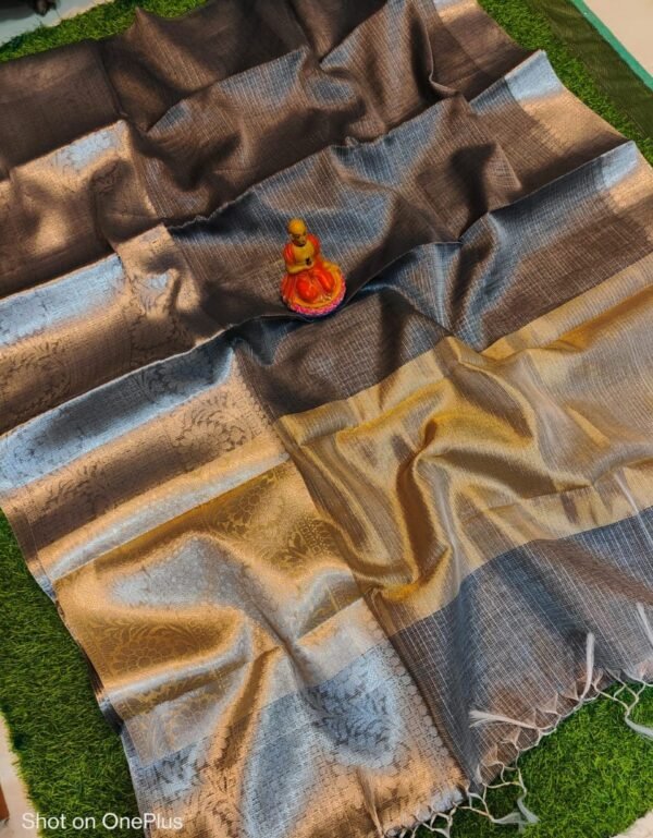 Elegant Two-Tone Silk Saree,Black & Gold with Blouse Piece, Traditional Indian Wear