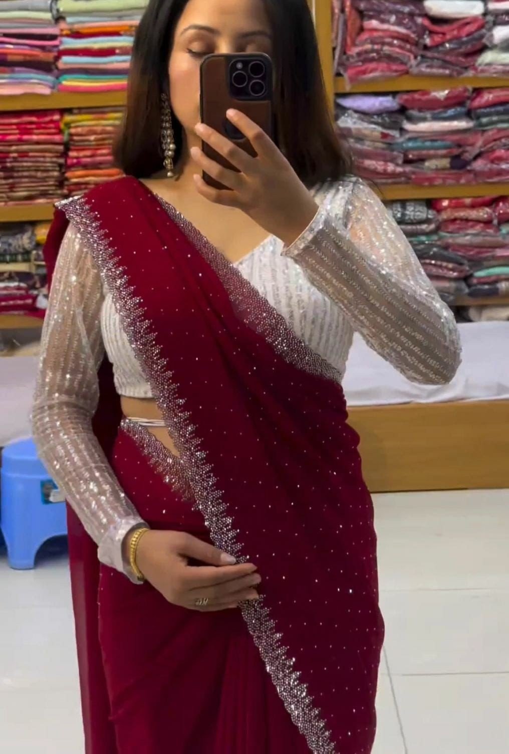 Handcrafted Chiffon Saree – Ultra-Soft Bridal & Partywear Drape (Free Size)