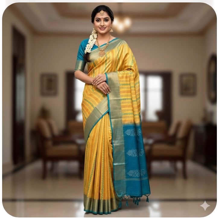 Women's Jute Silk Yellow Saree