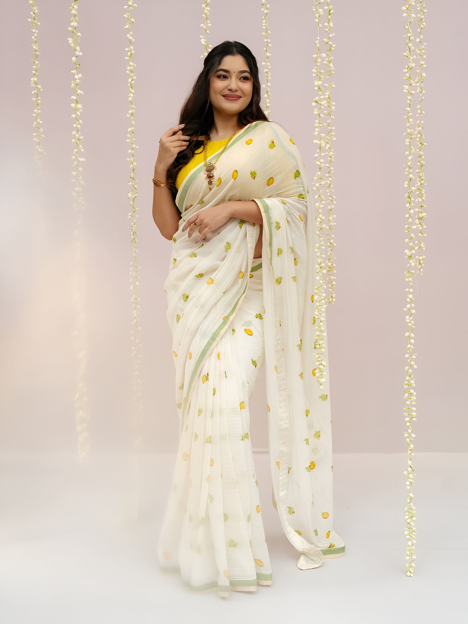 Pure Linen Cotton Saree with Ultra HD Digital Print & Handmade Zalar